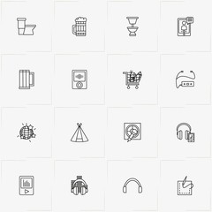 Activities line icon set with karaoke, toilet and headphone