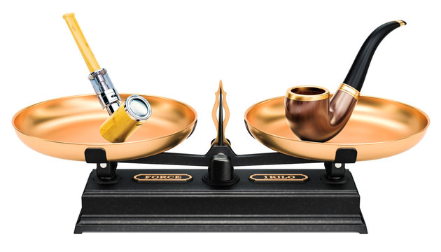 Balance concept, smoking pipe and e-pipe. 3D rendering