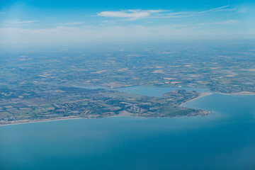 Aerial view of rural scene and Donabate city