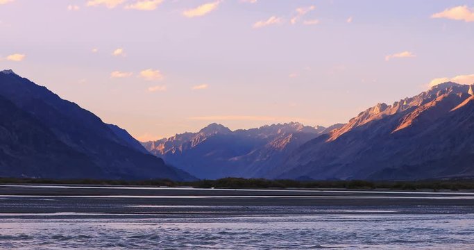 Himalaya mountains at sunset majestic panorama. Nubra valley, Ladakh, North India 4K 60p video background