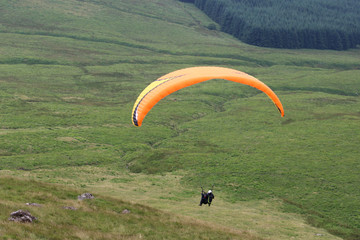 Tandem paraglider in the Brecon Beacons
