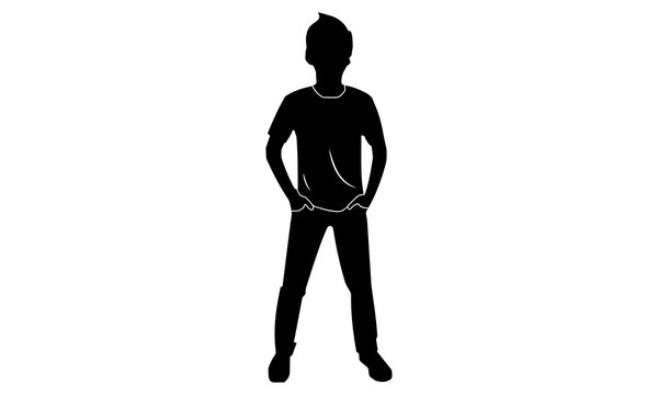 silhouette of a boy is posing in front of the camera