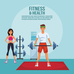 Fitness and health poster with information and elements vector illustration graphic design