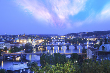 Beautiful view of Charles Bridge, Old Town and Old Town Tower of Charles Bridge, Czech Republic