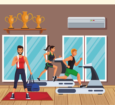 People trainning inside gym vector illustration graphic design