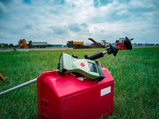 Surveyor, total positioning station on the site