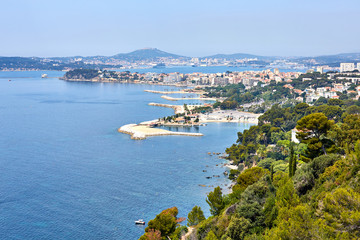 view of the port of Toulon, seyne-sur-mer and seaside of rade de - 214671022