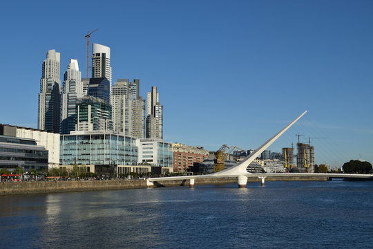 skyline of Puerto Madero, Buenos Aires, Argentina, with woman's bridge, or puente de la mujer
