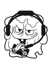 gamer zocken nerd geek headset controller konsole computer bazille virus bakterie ansteckend krank monster schleimig schleim ekelig horror halloween böse frech comic cartoon clipart