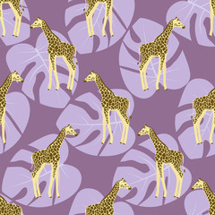 tropical pattern with giraffes