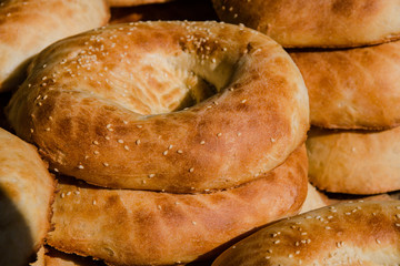 Bread and Bakery. The typical traditional uzbek round shape bread
