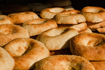 Bread and Bakery. The typical traditional uzbek round shape bread