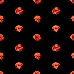 repeating Pattern of Red Poppies