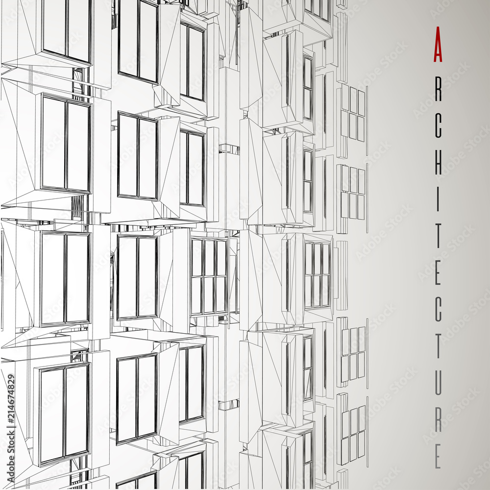 Aufkleber modern architecture wireframe. concept of urban wireframe. wireframe building illustration of archit
