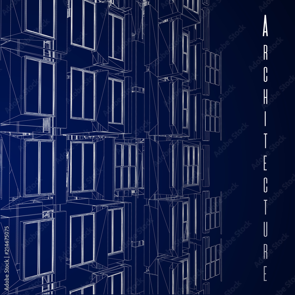 Aufkleber modern architecture wireframe. concept of urban wireframe. wireframe building illustration of archit