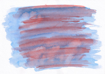 Blue and red horizontal  watercolor brush stripes. 
