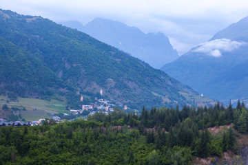Towers in Mestia village in Svaneti area Caucasus mountains in Georgia
