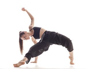 Beuatiful female dancer. White background