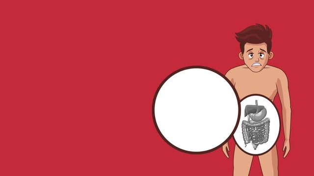Young man with stomach ache cartoons High definition colorful scenes animation