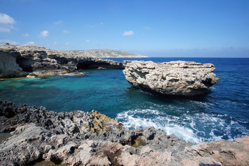 Rocks of Blue Lagoon in Comino, Malta during the summer day