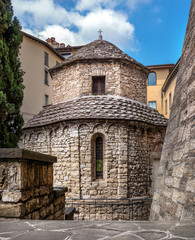 Fototapeta premium Tempietto di Santa Croce is a octagonal romanesque chapel in the upper city of Bergamo, Italy