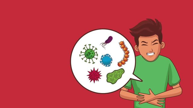 Young man with stomach ache cartoons High definition colorful scenes animation