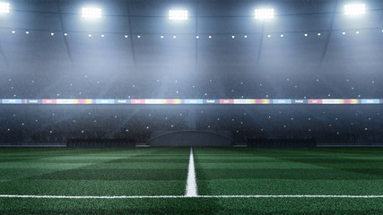 Fototapeta na wymiar 3D render professional soccer stadium background with rain