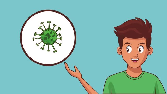 Young man talking about digestive system bacterias cartoons High definition colorful scenes animation