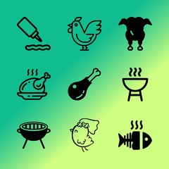 Vector icon set about barbecue with 9 icons related to salt, french, hot, lunch, crispy, food, barbeque, container, steak and barbecue
