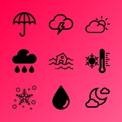 Vector icon set about weather with 9 icons related to texture, autumn, hazard, raindrop, refrigeration, christmas, season, seasonal, astrology and magical