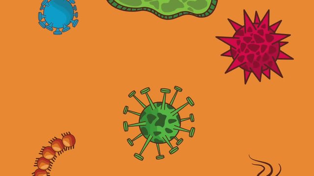 Virus and bacterias over orange background High definition colorful scenes animation