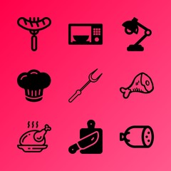 Vector icon set about kitchen with 9 icons related to button, breast, interior, lunch, animal, commercial kitchen, dishware, black, hen and natural