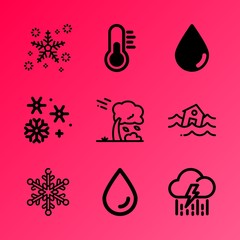 Vector icon set about weather with 9 icons related to clear, pure, merry, flooding, tool, reflection, cyclone, clouds, tropical and freeze