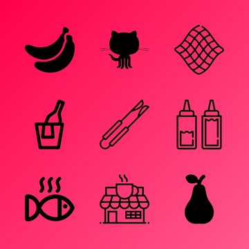 Vector icon set about food with 9 icons related to service, relaxation, appetizing, single, handle, relax, steel, fun, cantonese and portion