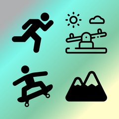 Vector icon set  about fitness and sport with 4 icons related to legs, element, healthy, play and silhouette