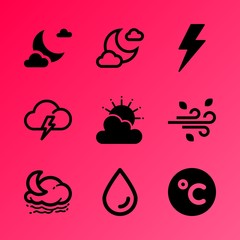Vector icon set about weather with 9 icons related to environment, vortex, bokeh, star, damage, horizontal, energy, full, instrument and internet