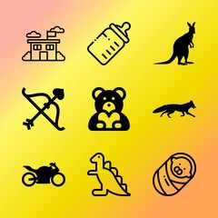 Vector icon set about baby with 9 icons related to milkman, flying, asleep, marsupial, art, education, lovable, skin, liter and legs