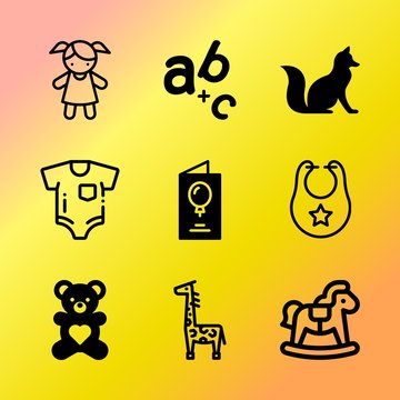Vector icon set about baby with 9 icons related to cat, fur, diddy, brown, folk, teddy, element, romantic, icon and silicone