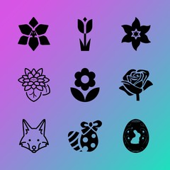 Vector icon set about flowers with 9 icons related to sunny, eggs, big, floral, oriental, ribbon, yoga, summer, shape and hip