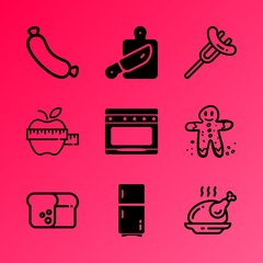 Vector icon set about kitchen with 9 icons related to fat, beefsteak, studio, cuisine, home, country, handle, measure, fresh and pork
