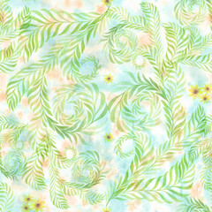 Fototapeta na wymiar Watercolor. Branches with leaves - decorative composition. Seamless pattern.Watercolor background image - decorative composition. 