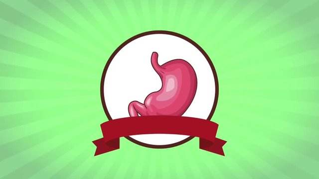 Digestive system in round icon with blank ribbon banner High definition colorful scenes animation