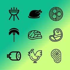 Vector icon set about barbecue with 9 icons related to salt, delicious, healthy, cooking, bird, seasoning, illustration, brown, icon and outdoor