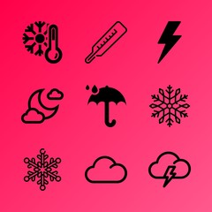 Vector icon set about weather with 9 icons related to foliage, business, geometric, cartoon, digital, sunny, isolated, structure, white and ornate