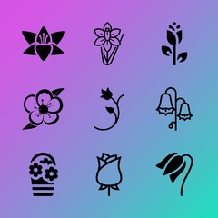 Fototapeta premium Vector icon set about flowers with 9 icons related to art, flower, ripe, wallpaper, uk, border, citrus, natural, sunny and fresh