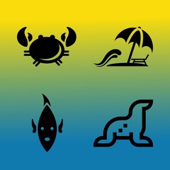 Vector icon set  about sea with 4 icons related to day, female, caribbean, fauna and one