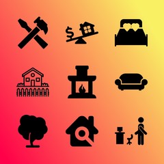 Vector icon set about home with 9 icons related to success, up, son, concept, nature, copy, lifestyle, page, silhouette and hammer