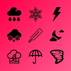 Vector icon set about weather with 9 icons related to chasing, outdoor, art, universe, software, cool, futuristic, weather, catastrophe and ornament