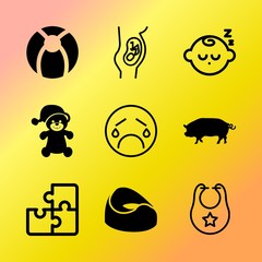 Fototapeta premium Vector icon set about baby with 9 icons related to set, little, touching, funny, emotional, happiness, piggy, preschool, wall and graphic
