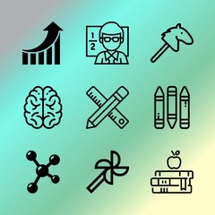 Vector icon set about education with 9 icons related to tutor, vector, brainstorming, caucasian, model, blue, development, room, creativity and white